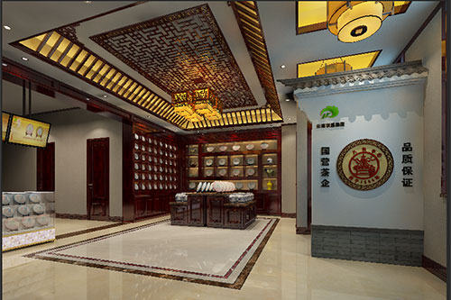 吴堡古朴典雅的中式茶叶店大堂设计效果图