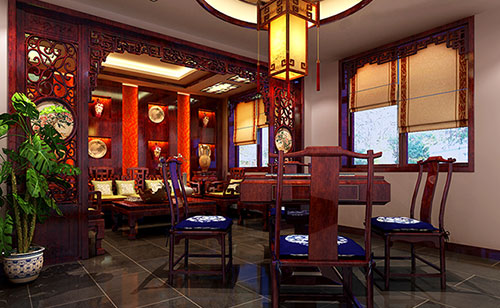 吴堡古典中式风格茶楼包间设计装修效果图